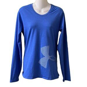 Under Armour UA Tech Womens HeatGear Blue Long Sleeve Loose Fit Tee Size Medium